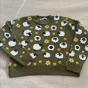 Zara Olive Sheep and Floral Sweater